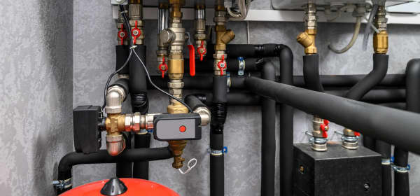 Nahansicht eines Heizungssystems in einem Heizungskeller