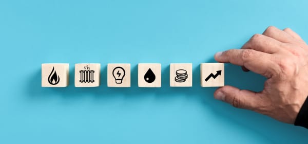 Holzicons mit Heizung, Gas, Wassersymbolen