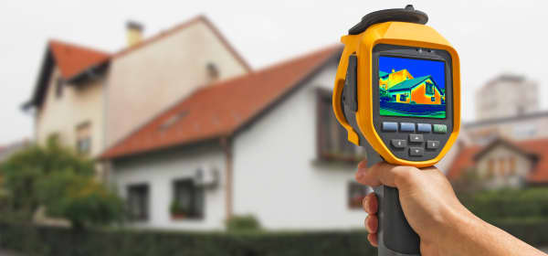 Wärmeverlust vom Haus wird mit Handgerät abgelesen