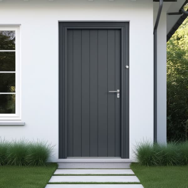 Nebeneingangstür aus Aluminium in Anthrazit mit Streifen