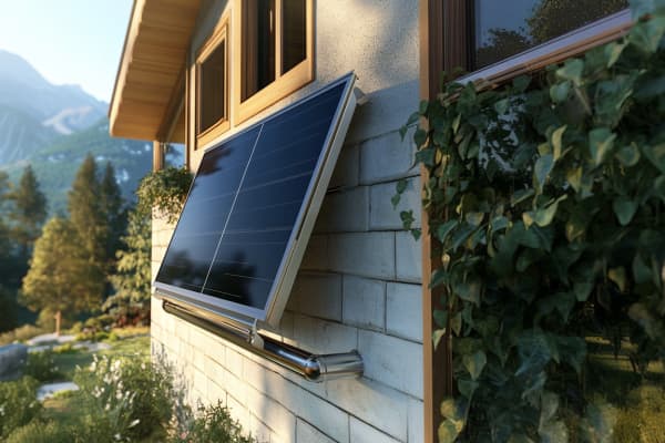 Luftkollektor mit sichtbarem Lüftungsrohr an einer Hausfassade angebracht