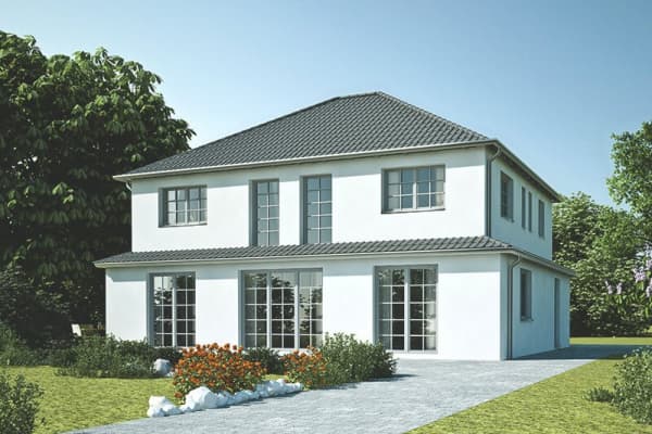 Modernes Einfamilienhaus mit Sprossenfenstern – Außenansicht