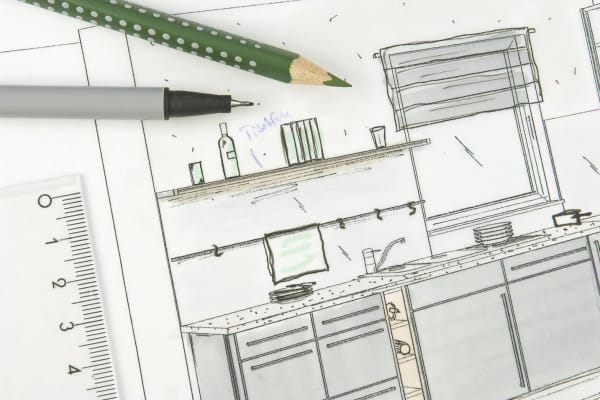 Skizze von Küchenzeile