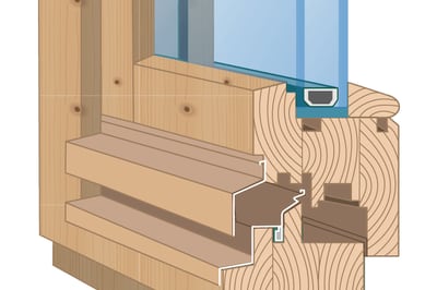 Holzfensterrahmen im Querschnitt