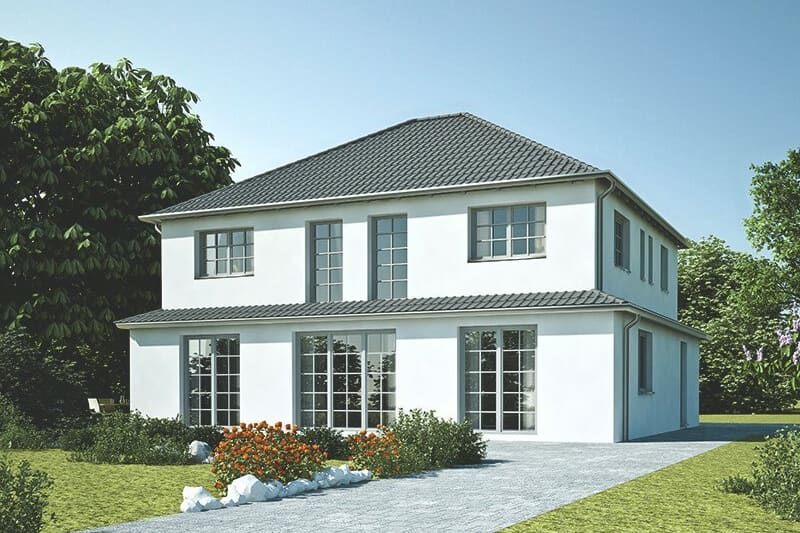 Modernes Einfamilienhaus mit Sprossenfenstern – Außenansicht