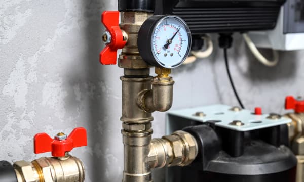 Nahansicht von Bestandteilen einer Heizungsanlage in einem Heizungskeller