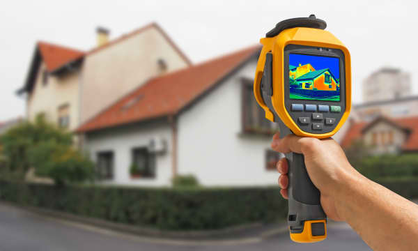 Wärmeverlust vom Haus wird mit Handgerät abgelesen
