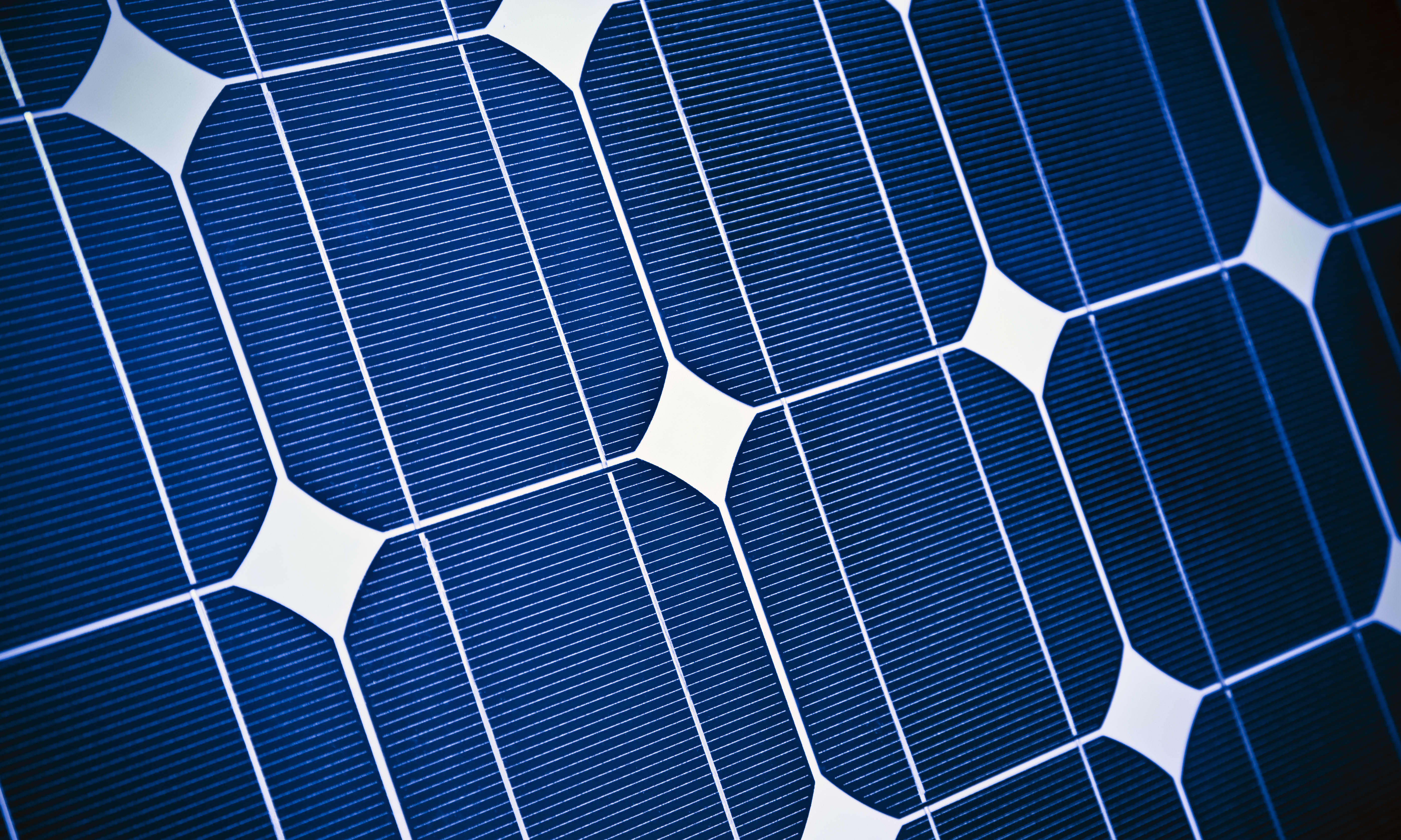 Nahansicht der Zellen in einem blauen Solarmodul