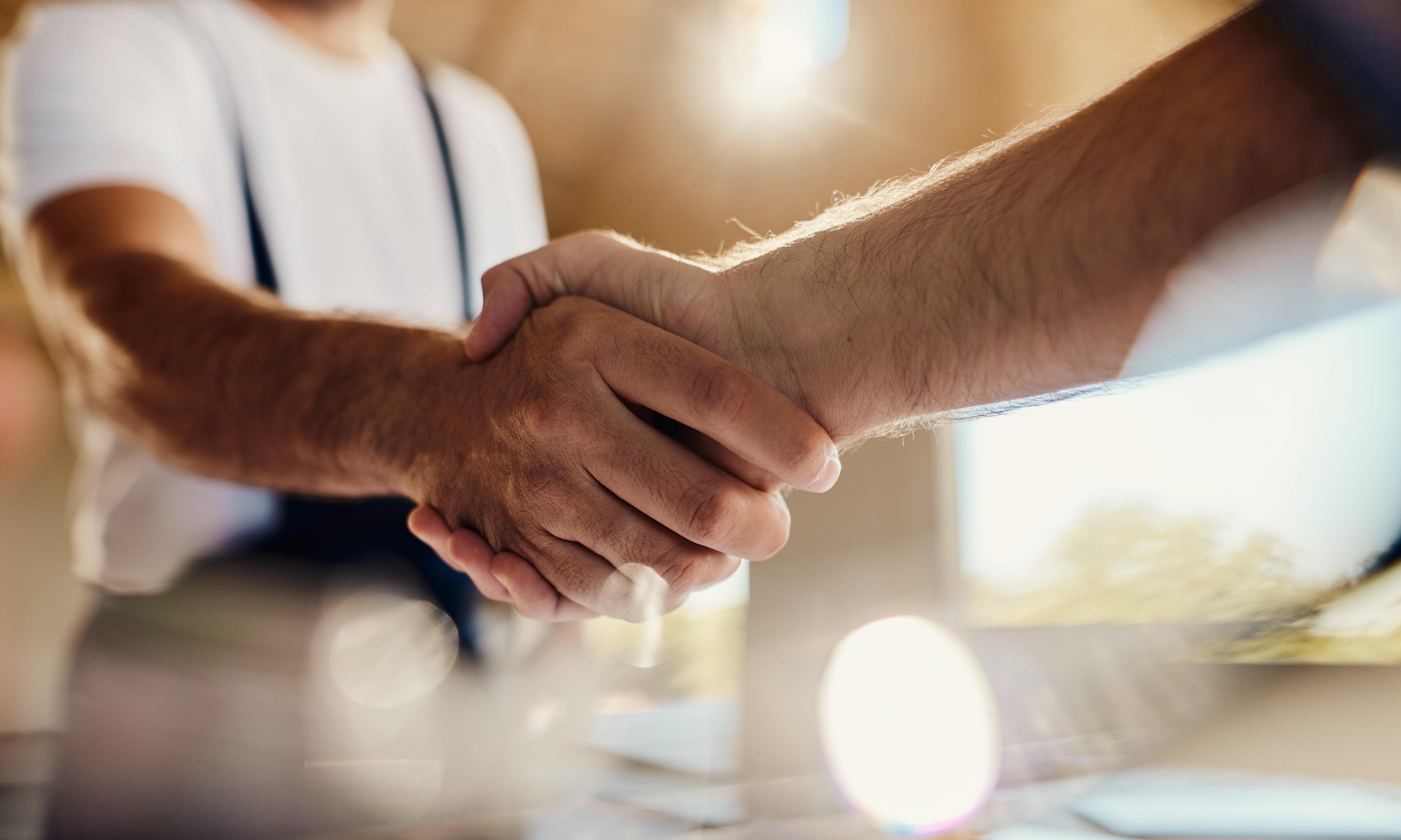 Nahaufnahme zweier Männer, die sich die Hand geben