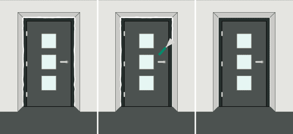 Verputzen der Übergänge zwischen Türrahmen und Hauswand