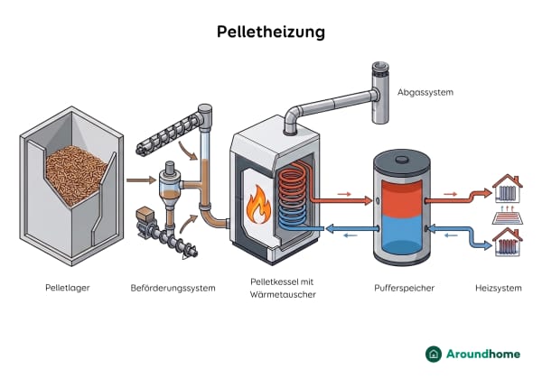Pelletheizung Funktion und Aufbau als Grafik