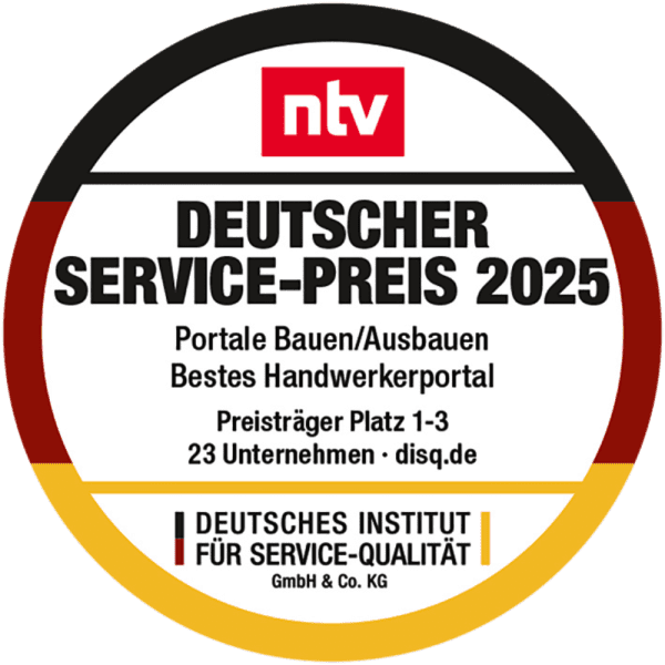 Auszeichung für Aroundhome als bestes Handwerkerportal 2025 vom Deutschen Institut für Service-Qualität.