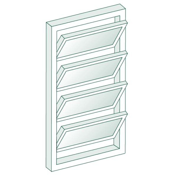 Lamellenfenster Illustration – Schematische Darstellung mit vier Glaslamellen