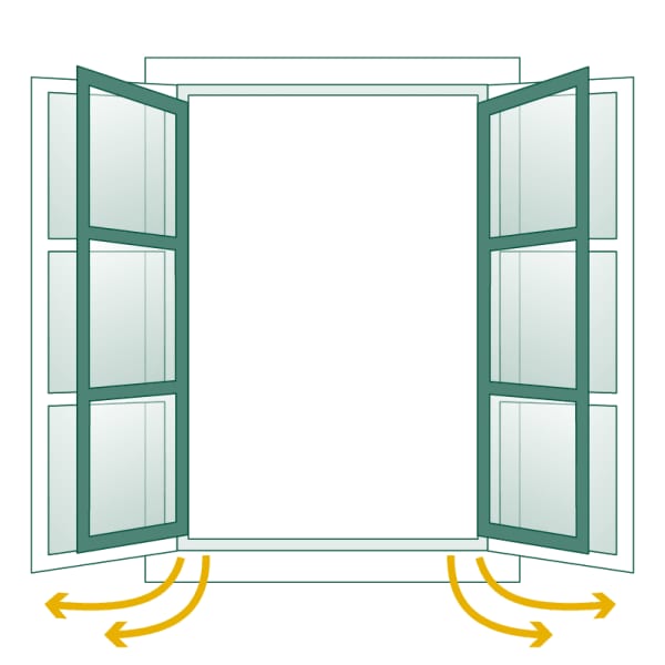 Die Grafik zeigt ein Altberliner Kastenfenster in geöffneter Position