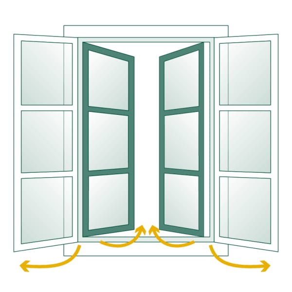 Die Grafik zeigt ein Hamburger Kastenfenster in geöffneter Position
