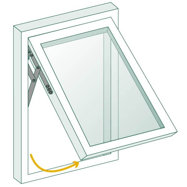 Fenster mit Kippmechanismus, auch Kippfenster oder Klappschwingfenster genannt.