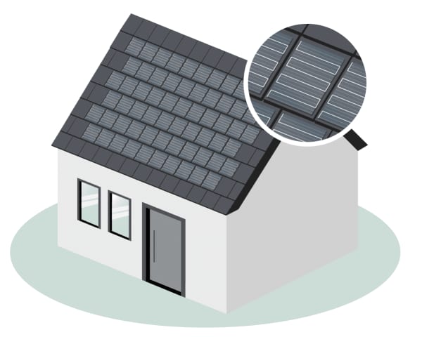 Grafik eines Hauses mit Solardachziegeln