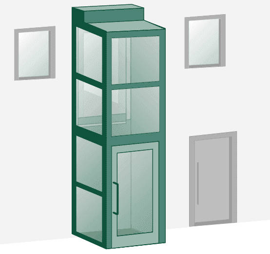 Senkrechtlift mit Schacht vor Einfamilienhaus