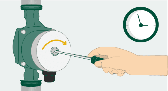 Heizung entlüften Schritt 2 - Abschalten der Umwälzpumpe und anschließendes warten