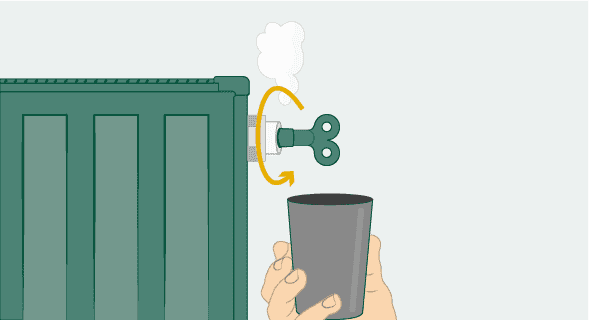 Heizung entlüften Schritt 3 - Mit einem Heizunggschlüssel wird das Ventil gedreht und es entweicht Luft aus dem Heizkörper