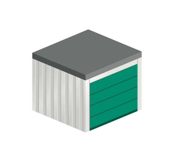 Metallgarage aus unverputztem Stahl