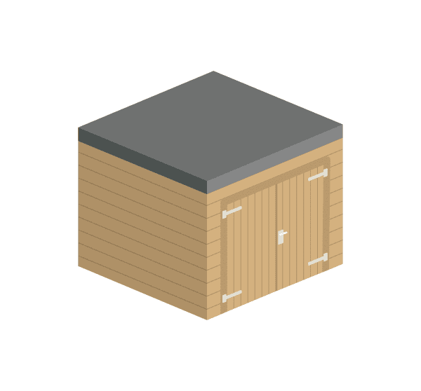 Holzgarage mit Flachdach und Flügeltor aus Holz