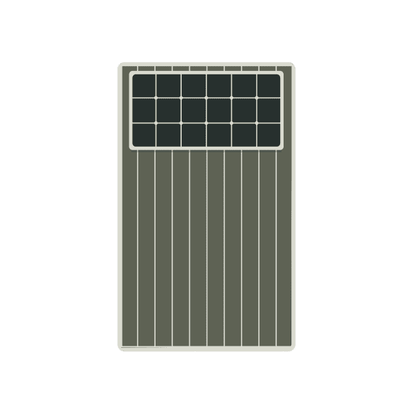 Grafische Darstellung eines dunkelbauen Luftkollektors mit integrierten Solarzellen auf der Oberfläche