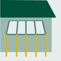 Grafik eines Wintergarten-Bausatzes mit Dach und Traufenträger.