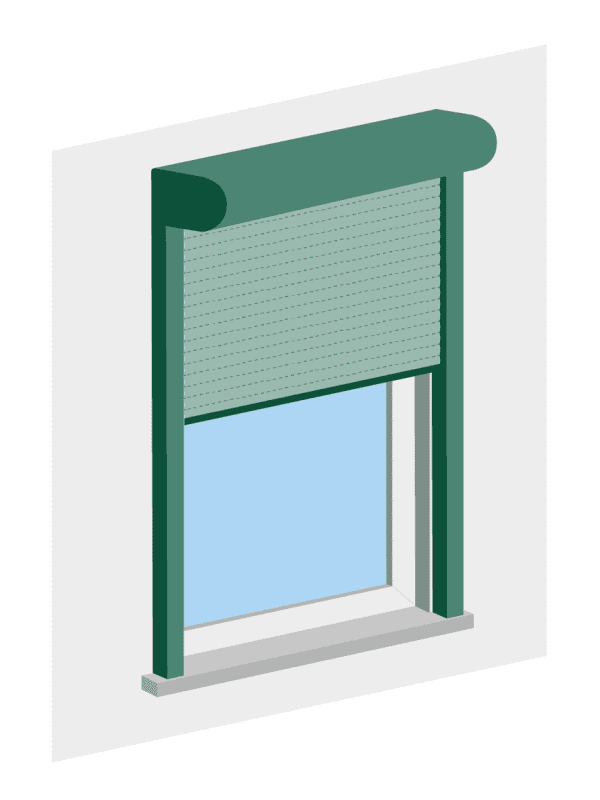 Grafik eines Vorbaurollladens an einer Hausfassade