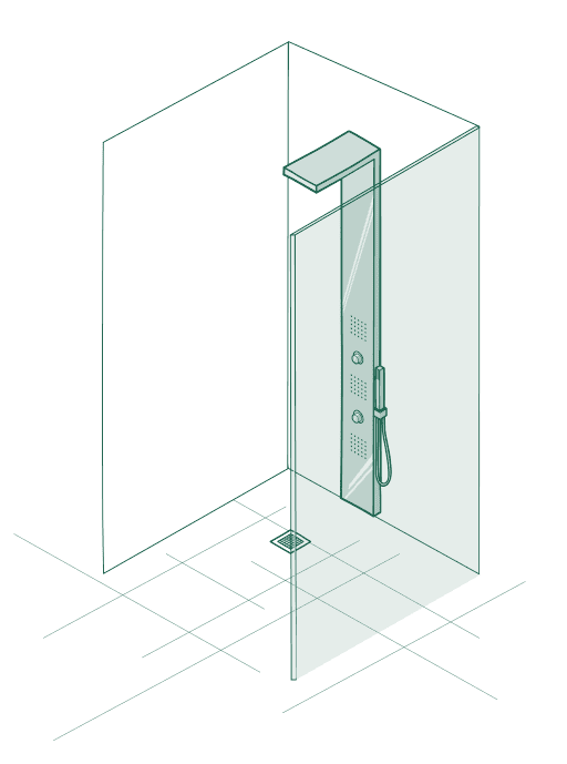 Grafik einer ebenerdigen Duschkabine