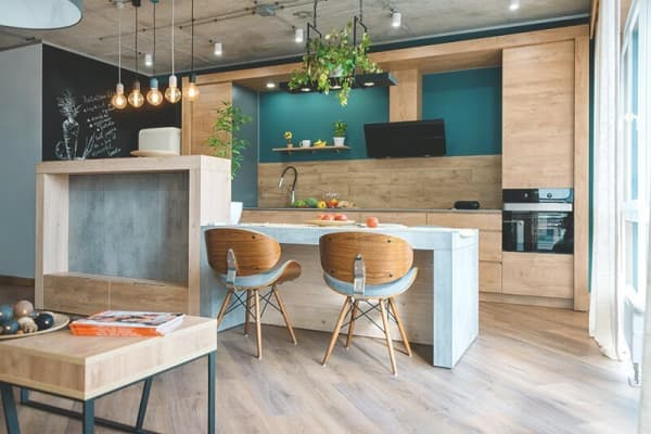 Küche in Holz und Betonoptik