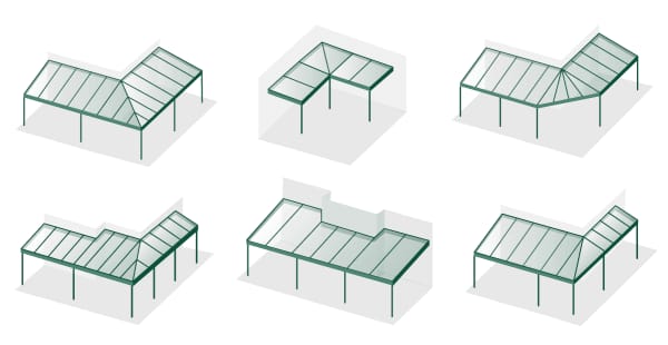 Terassenüberdachung über Eck Formen
