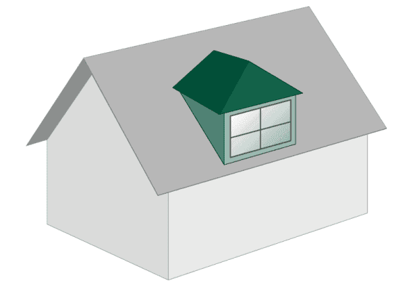 Walmgaube – Illustration einer Walmdachgaube am Haus