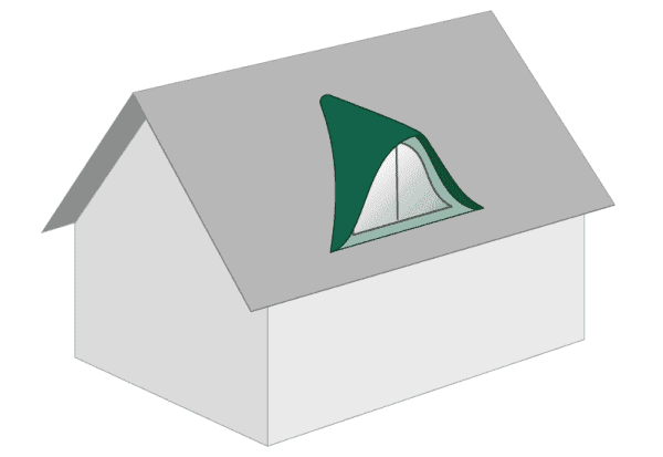 Haus mit Satteldach und Fledermausgaube – Illustration