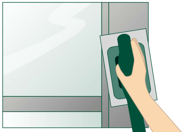 Hand schleift Fensterrahmen mit Schleifpad – Illustration