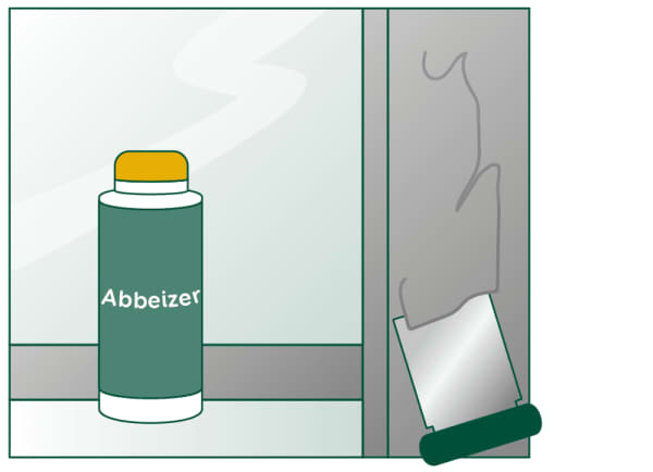 Alten Lack mit Abbeizer vom Fensterrahmen entfernen – Illustration