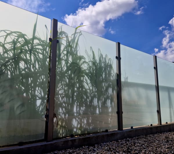Hoher Zaun aus satiniertem Glas