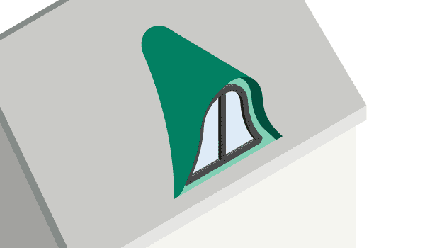 Die Grafik zeigt eine Fledermausgaube mit Rundfenster