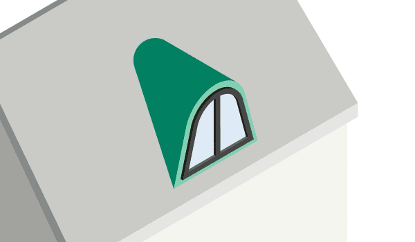 Die Grafik zeigt eine Rundgaube mit Bogenfenster