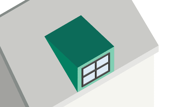 Die Grafik zeigt eine Schleppgaube mit Fenster