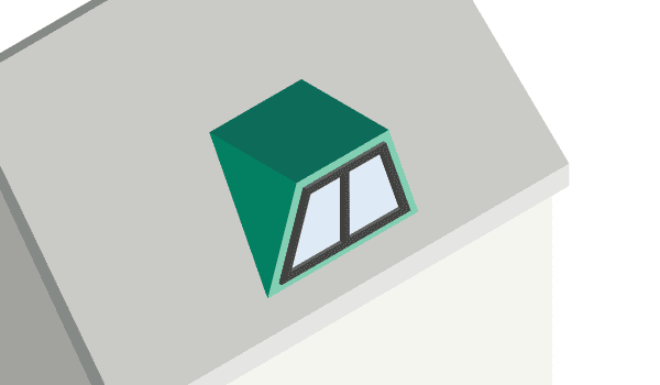 Die Grafik zeigt eine Trapezgaube mit Fenster