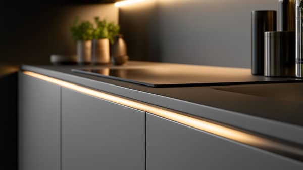 Küchentrends 2026 – Grifflose matte Küchenfront mit integrierter LED-Beleuchtung