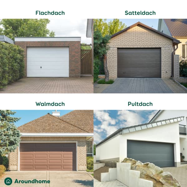 Collage mit Massivgaragen mit unterschiedlichen Dachformen