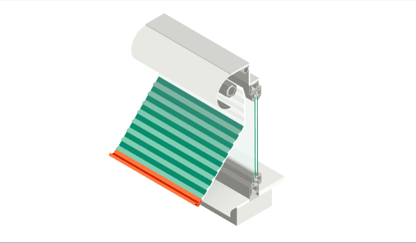 Grafik eines Rollladen mit Aussteller für das Fenster.