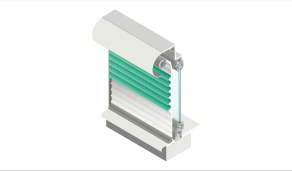 Grafik eines Rollladen mit beweglichen Lamellen für das Fenster.
