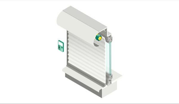 Grafik eines elektrischen Rollladens mit Schalter für das Fenster