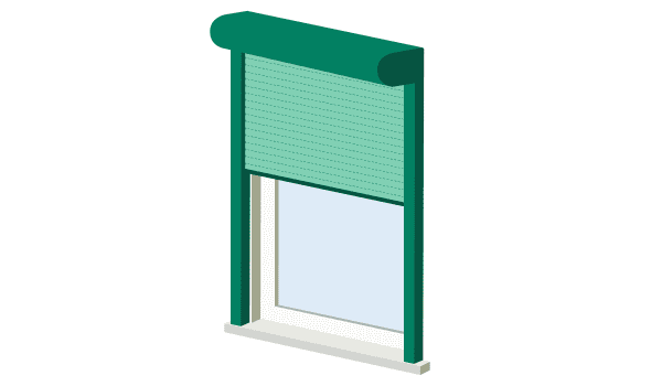 Grafik eines Vorbaurollladens an einer Hausfassade