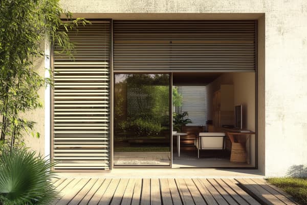 Außenjalousien an einer großen Glasfront