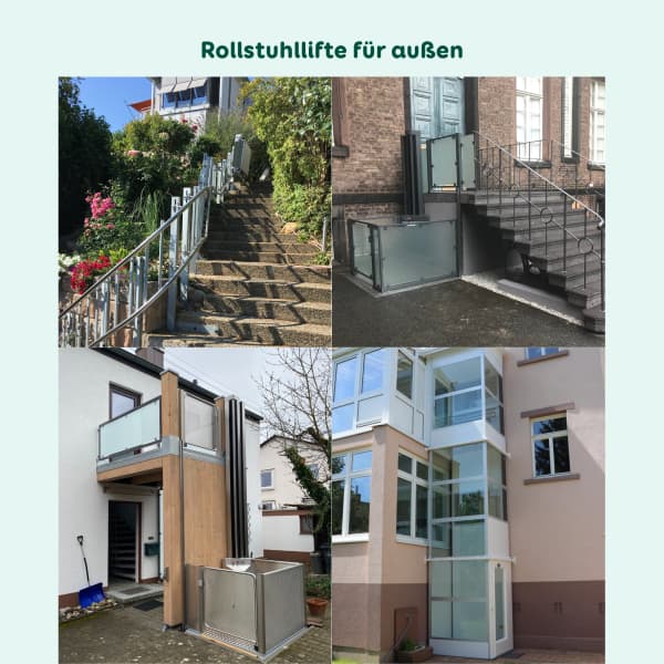 vier Beispiele für Rollstuhllifte für aussen