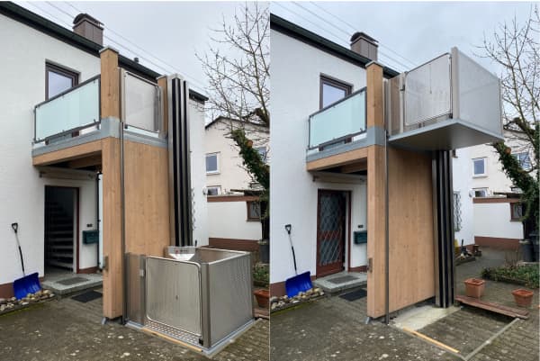 Hublift als Beispiel für Rollstuhllift ohne Schacht außen